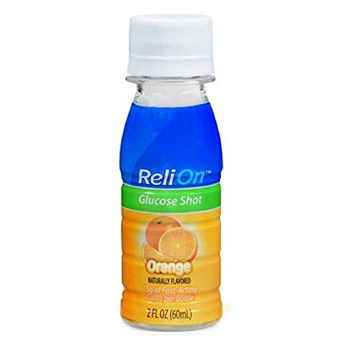 ReliOn Glucose Shot Orange Flavor - 2 Ounce - 15g of Fast Acting Carbs Per Bottle