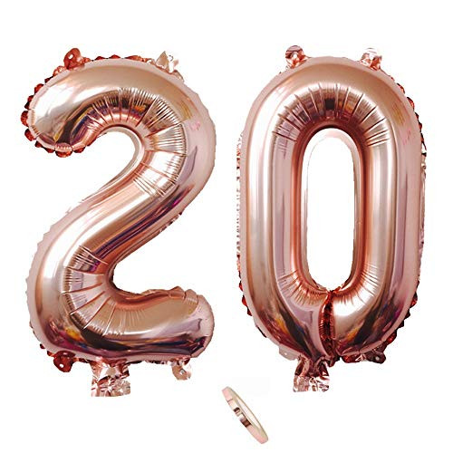 Kiwochy 20th Number Mylar Balloon Rose Gold Giant Balloon Alphabet Foil Balloon 40inch Number 20 Balloons 20th Birthday Party Decorations for Birthday Party Supplies Anniversary Events Decorations