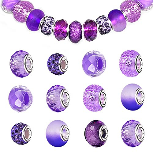 Jmzothie Assorted European Large Hole Beads?Metal Spacer Beads for DIY Crafts Bracelets Necklaces Jewelry Making -Purple-