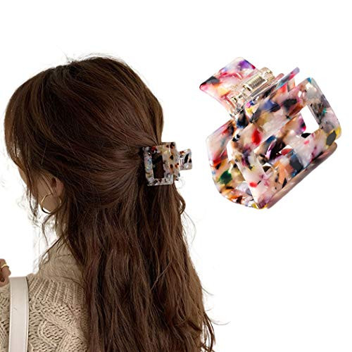 Haloty Tortoise Hair Claw Banana Hair Jaw Clips Clamp French Design Barrettes Celluloid Leopard Print Large Fashion Acrylic Hair Accessories for Women and Girls -Rainbow-