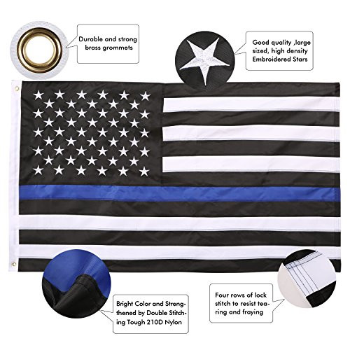 Playfond Thin Blue Line American Flag 3x5 Ft with Embroidered Stars Sewn Stripes Blue Lives Matter Flag for Police and Law Enforcement Officers Playfond Thin Blue Line American Flag 3x5 Ft with Embroidered Stars Sewn Stripes Blue Lives Matter Flag for Police and Law Enforcement Officers