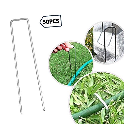 Petgrow 6 Inch Garden Stakes Galvanized Landscape Staples,U-Type Turf Staples for Artificial Grass, Rust Proof Sod Pins Stakes for Securing Fences Weed Barrier, Outdoor Wires Cords Tents Tarps,50 Pcs