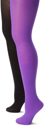 MUSIC LEGS Women's Plus 2 Pack Opaque Solid Tights- Black/Purple- One Size