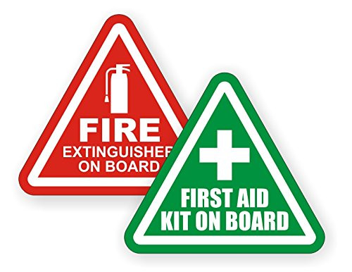 3inch Fire Extinguisher | First Aid Kit on Board Vinyl Decals | Stickers | Labels Pair