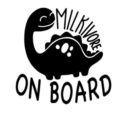 Milkavore On Board Dinosaur Decal Vinyl Sticker|Cars Trucks Vans Walls Laptop| Black|5.5 x 5.5 in|DUC715