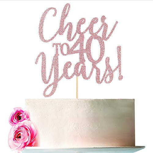 bejotaa Cheers to 40 Years Cake Topper Ninety Years Old Birthday Cake Ornament-40th Wedding Anniversary Party Decorations Cake Topper-Rose Gold- -40-