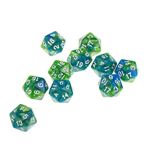 LoveinDIY 10pcs 20 Sided Dice D20 Polyhedral Dice for Dungeons and Dragons Game Dice - Green Purple