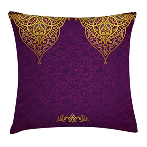 Ambesonne Purple Throw Pillow Cushion Cover- East Oriental Royal Palace Patterns with Bohemian Style Art Traditional Wedding- Decorative Square Accent Pillow Case- 20inch X 20inch- Yellow Purple