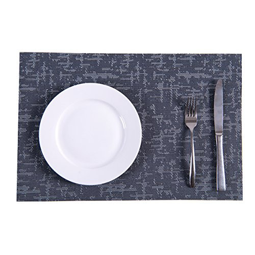 Set of 4 Placemats,Placemats for Dining Table,Heat-resistant Placemats, Stain Resistant Washable PVC Table Mats,Kitchen Table mats.(4, Jacquard-grey)