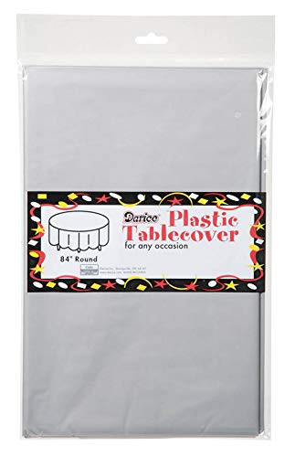 Darice 1141-25 Heavyweight Plastic Table Cloth, 84" Round, Silver