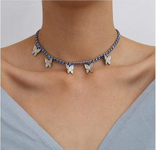 Cathercing Butterfly Pendant Choker Necklace for Women Girls Crystal Butterfly Necklace Chain Cute Animal Necklace Dainty Jewelry for Girls's Gift -silver and blue crystal- Cathercing Butterfly Pendant Choker Necklace for Women Girls Crystal Butterfly Necklace Chain Cute Animal Necklace Dainty Jewelry for Girls's Gift -silver and blue crystal-