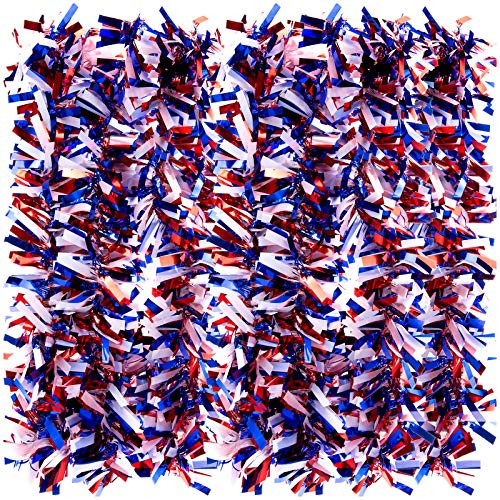 Joottuan 26.2 Feet Patriotic Tinsel Garland Red White and Blue Shiny Garland Metallic Hanging Decorations for 4th of July or Memorial Day Indoor and Outdoor Decorations -Red- White- Blue-