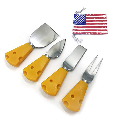 Cheese Knives Set - 4 Pcs Stainless Steel Cheese Knife-Cheese Knives with Creative Handle-Cheese Slicer Cheese Spreader-Cheese Knives for Charcuterie Board-Butter Knife Spatula  and  Fork-Gift