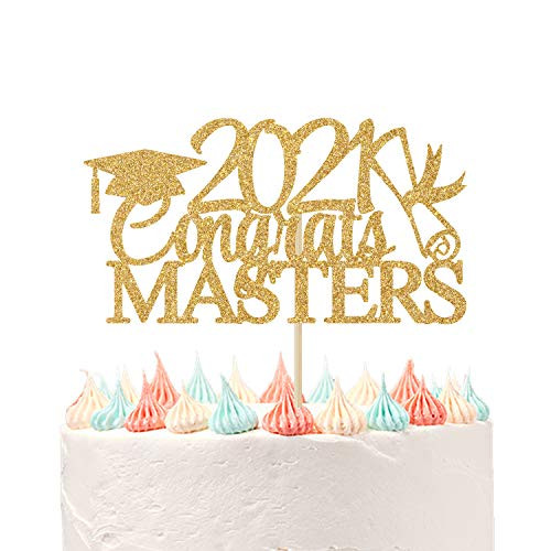 Congrats Masters 2021 Cake Topper - Graduation Cake Decor - Congrats Grad 2021 High School/College Graduation Party Decorations Grad Glitter.