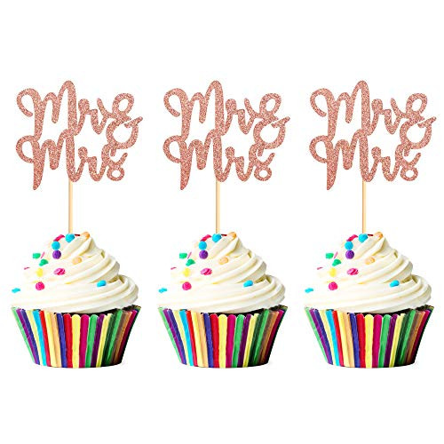 Unimall Pack of 24 Rose Gold Glitter Mr and Mrs Cupcake Toppers - Wedding Bridal Shower Party Dessert Decoration Supplies Unimall Pack of 24 Rose Gold Glitter Mr and Mrs Cupcake Toppers - Wedding Bridal Shower Party Dessert Decoration Supplies