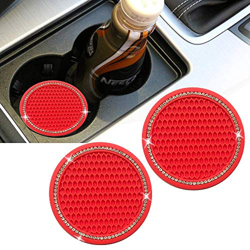 License plate frameX red 2pcs Universal Vehicle Bling Cup Holder Insert Coaster Car Interior Accessories-2.75 inch Silicone Anti Slip Crystal Rhinestone Car Coaster-Universal -red Bling-