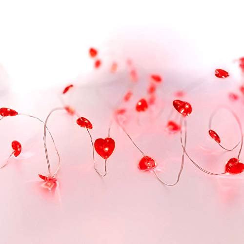 Heart String Lights Valentines Day Decorations 13ft 40 LED Red Heart Shaped Twinkle Fairy Lights Battery Operated for Kids Bedroom Wedding Indoor Party Valentine's Day Mother's Day Decororation