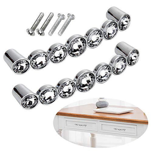 Zimo 2PCS Clear Crystal Glass Pullhandle for Cupboard Wardrobe Cabinet Drawer Home Decor Door Pull Handles (128mm)