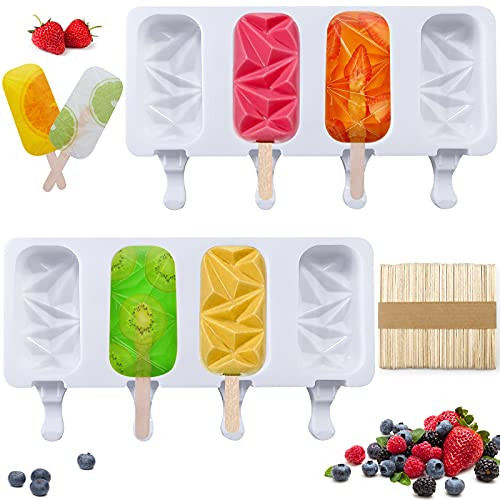 Silicone Popsicle Molds Set- 2 Pack 4 Cavities Diamond Shaped Silicone Ice Pop Molds with 50 Wooden Sticks- Easy Release Homemade Popsicle Maker Ice Cream Mold Cakesicle Molds -White- Diamond Shaped- Silicone Popsicle Molds Set- 2 Pack 4 Cavities Diamond Shaped Silicone Ice Pop Molds with 50 Wooden Sticks- Easy Release Homemade Popsicle Maker Ice Cream Mold Cakesicle Molds -White- Diamond Shaped-