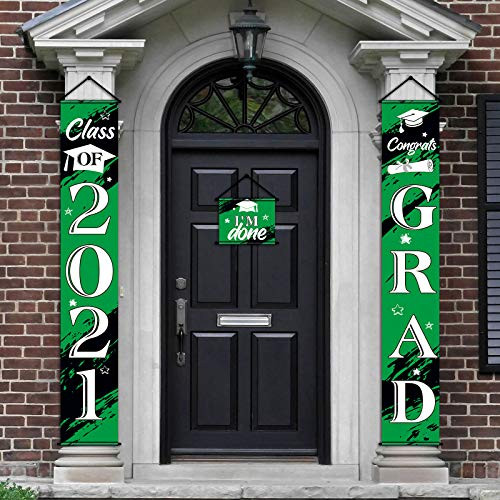 3 Pieces 2021 Graduation Banner Decorations- Class of 2021 Congrats Grad Porch Sign Hanging Banner Door Sign Welcome Decor Photo Props for College- High School Graduation Party Decorations -Green- 3 Pieces 2021 Graduation Banner Decorations- Class of 2021 Congrats Grad Porch Sign Hanging Banner Door Sign Welcome Decor Photo Props for College- High School Graduation Party Decorations -Green-