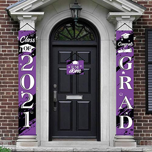 3 Pieces 2021 Graduation Banner Decorations- Class of 2021 Congrats Grad Porch Sign Hanging Banner Door Sign Welcome Decor Photo Props for College- High School Graduation Party Decorations -Purple- 3 Pieces 2021 Graduation Banner Decorations- Class of 2021 Congrats Grad Porch Sign Hanging Banner Door Sign Welcome Decor Photo Props for College- High School Graduation Party Decorations -Purple-