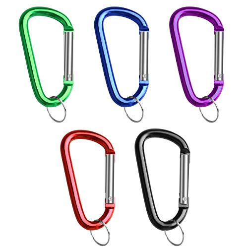WIWAPLEX Carabiner Clip- 3 D-Ring Carabiner Clips- Aluminum Key Carabiner Clip- Spring-loaded Gate Carabiner Hooks- Locking Snap Hook Carabiner Clip Keychain for Home- Durable Improved Design- 5 Pack