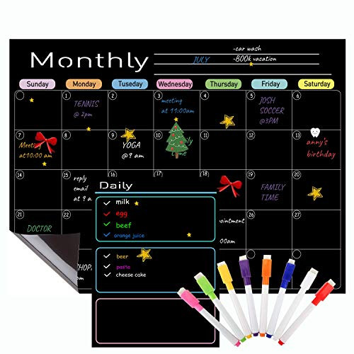 LOBZON Magnetic Refrigerator Chalkboard- Meal Planner- Grocery Shopping List- Dry Erase Board- for Kitchen Fridge with 8 Color Magnetic Markers -17inchx12inch-