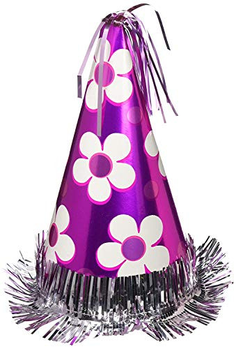 Amscan 258404 Flower Purple Foil Cone Hat- 1ct