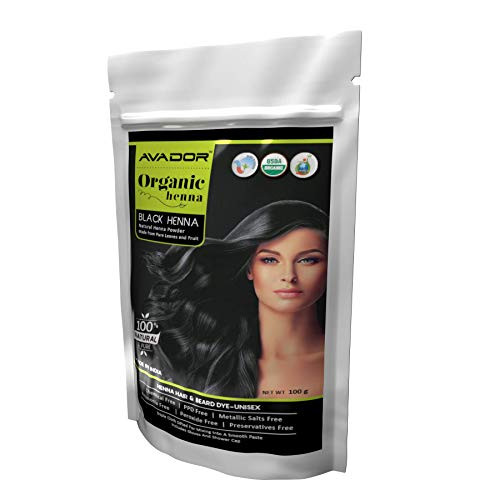 AVADOR Organic Henna Black Hair Color Powder Chemical Free Natural Henna For Hair and Beard Dye 100g -100g- Organic Black Powder-