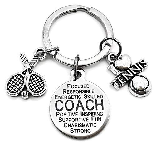 Kit's Kiss Tennis Coach Keychain, Tennis Keychain, Tennis Racket Keychain, Sports Keychain, Tennis Charm Keychain, Gift for Sports Lover, I Love Tennis Charm, Tennis Key Ring, Tennis Coach Key Ring