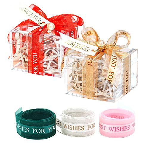 Gift Box-Exquisite transparent Jewelry Gift Box- with ribbon chopped paper filling-used for Valentine's Day- Christmas- Mother's Day- graduation- wedding- birthday. -2pcsPlus3 ribbons- Gift Box-Exquisite transparent Jewelry Gift Box- with ribbon chopped paper filling-used for Valentine's Day- Christmas- Mother's Day- graduation- wedding- birthday. -2pcsPlus3 ribbons-