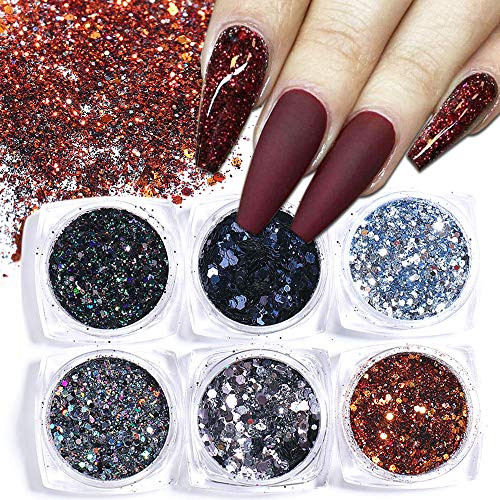Holographic Nail Art Sequins Glitter Kits 6 Boxes Holographic Nails Powder Nail Art Sequins Metallic Shining Flakes Luxury Nail Glitter Set for Nails Art Decoration Holographic Manicure Charms Holographic Nail Art Sequins Glitter Kits 6 Boxes Holographic Nails Powder Nail Art Sequins Metallic Shining Flakes Luxury Nail Glitter Set for Nails Art Decoration Holographic Manicure Charms