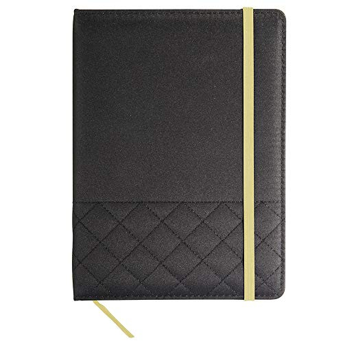 Elegant Journal Notebook- 80 Pages Lined Notebook- Black Microfiber Hardcover with Quilted Stitch Pattern- Cream Elastic Closure.