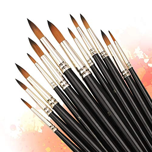 Watercolor Paint Brush Set - 12PCS Artist Round Paint Brushes for Oil- Gouache Acrylic Painting and Face- Nail- Rock Painting - Fine Detail Miniature Paint Brushes for Kids and Adults -Black- Watercolor Paint Brush Set - 12PCS Artist Round Paint Brushes for Oil- Gouache Acrylic Painting and Face- Nail- Rock Painting - Fine Detail Miniature Paint Brushes for Kids and Adults -Black-