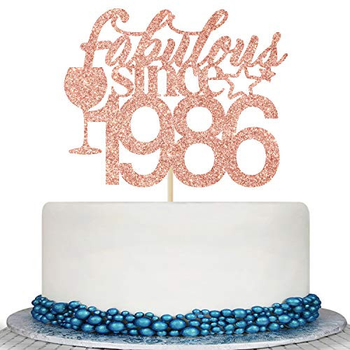 Rose Gold Glitter Fabulous Since 1986 Cake Topper - Happy 35th Birthday Cake Topper - Cheers to 35 Years- 35th Birthday/Anniversary Party Decorations