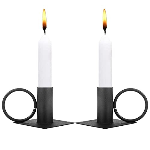 Candle Holder- Candlestick Holder Set of 2- Taper Candle Holder Chamberstick Candle Holder for Dining Home Table Decoration -Matte Black-