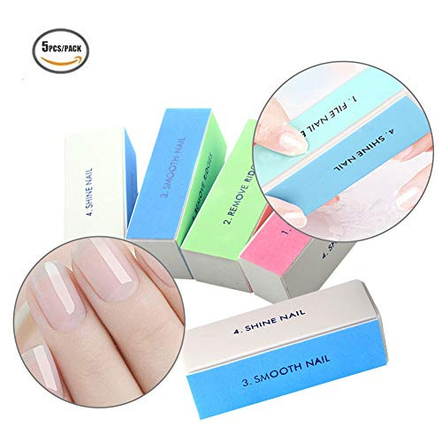 Nail Buffer Block- 4 Way Nail Art Shiner 4 Step Buffing  File- Remove-Smooth-Shine  Mini Natural Nail Polisher Sanding File Block for Professional Manicure Nail Care DIY or Nail Salon Pack of 5pcs