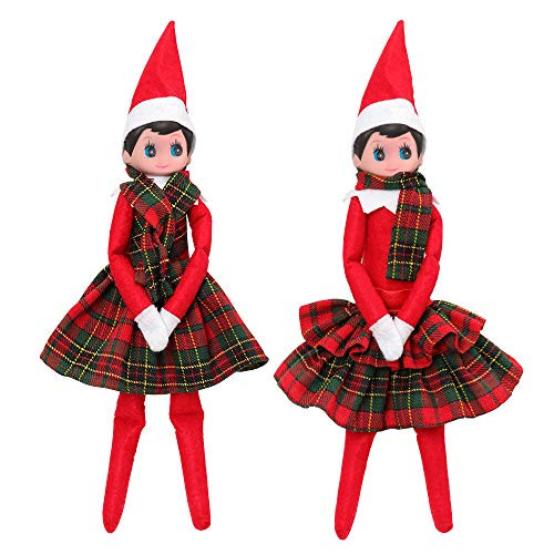 Miunana Christmas Doll Clothes Includ Plaid Tube top Skirt Plus Plaid Scarf Plus Plaid Skirt for Elf Doll Clothes?Not Include Doll?