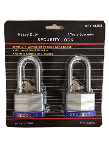 Heavy Duty Keyed Alike Set Security Padlock and Key (2 Pack)