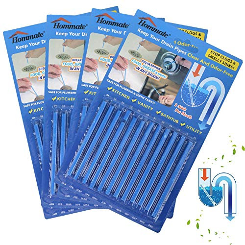 Drain Sticks Drain Stix Drain Cleaner & Deodorizer Sticks Drain Deodorizer Sticks for Clog Odor Unscented Non-Toxic for Kitchen Bathroom Sinks Pipes Septic Tank Safe As Seen On TV (48pcs, Blue)