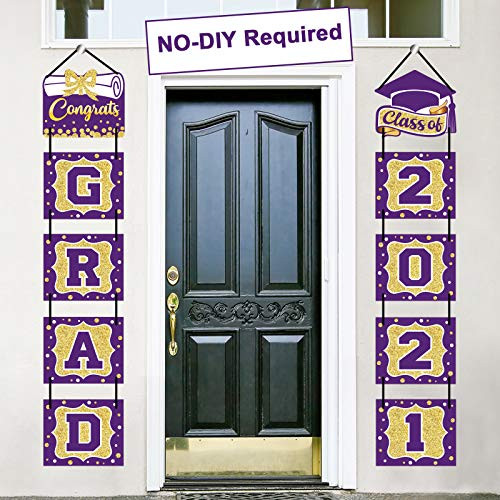 2021 Graduation Banner Purple Graduation Party Decoration Porch Sign Grad Party Supplies- Class of 2021 Congrats Grad for College- High School -Purple-