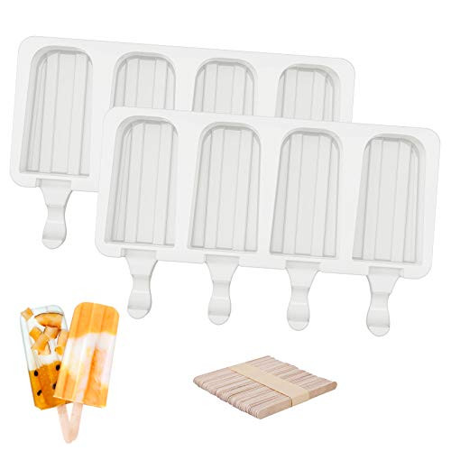 Ozera 2 Pack Popsicle Molds- 4 Cavities Easy Release Silicone Popsicle Molds- Ice Cream Mold Ice Pop Molds with 50 Wooden Sticks for DIY Ice Popsicle Ozera 2 Pack Popsicle Molds- 4 Cavities Easy Release Silicone Popsicle Molds- Ice Cream Mold Ice Pop Molds with 50 Wooden Sticks for DIY Ice Popsicle