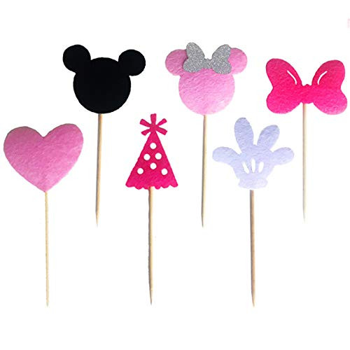 Finduat 24 Pack Cute Minnie Mouse Inspired Cupcake Toppers Kids Birthday Party Supplies Decorations And Cupcake Party