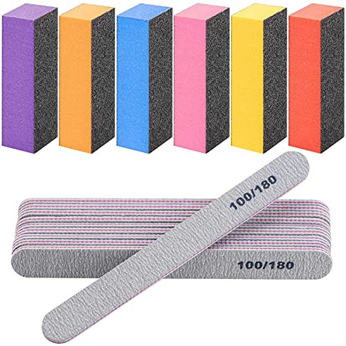 16pcs Nail File and Buffer Block Kit 100/180 Grit Emery Board Buffering Bulk for Natural Acrylic Nail Art Pedicure Manicure Tool