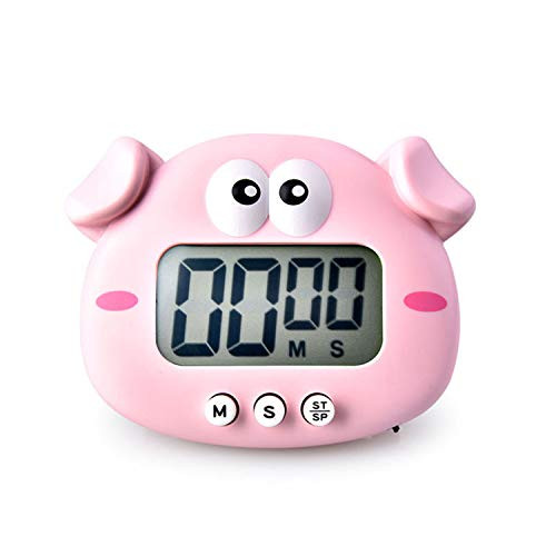 LVGADR Kitchen Timer- Cute Cartoon Animal Countdown Timer- Digital Cooking Timer with Magnetic- LCD Large-Screen Visual Clock- Hangable Alarm Clock with Stand?for Cooking Bake Sport Game-Piggy-