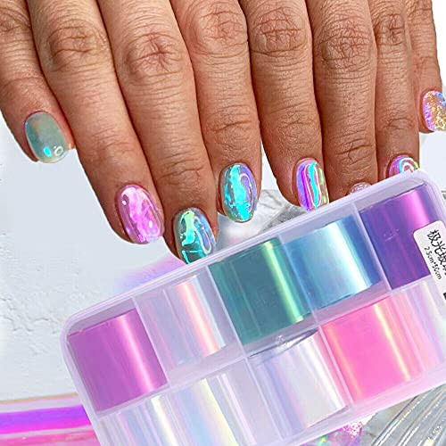 Foil Nail Art Transfer Sticker Foil Set 10 Pieces- Sparkly Colorful Nail Foil- Thin Iridescent Cellophane for Manicure Nail Art Decoration -A-