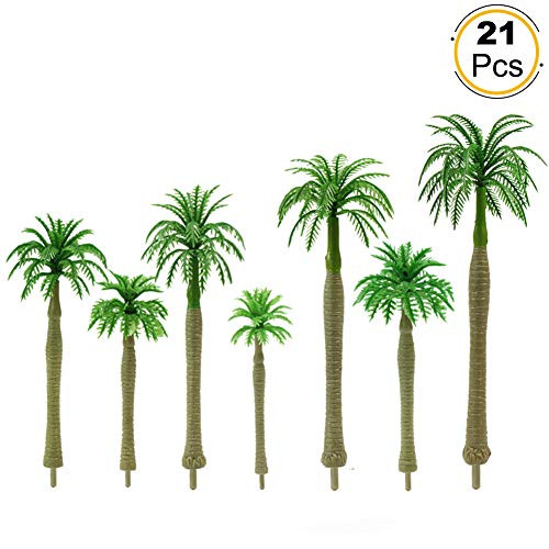YS03 21PCs Model Trees Mini Layout Rainforest Plastic Train Palm Tree Diorama Scenery Mix Size Model Palm King Coconut Trees 2.5''-7.1''/7-18cm HO OO N TT Scale
