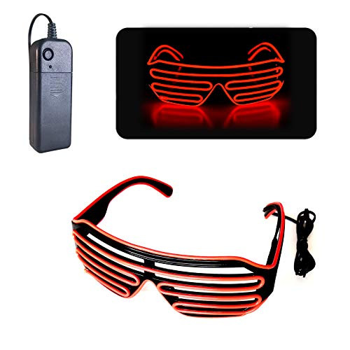 N-C Light Up Flashing Shutter Neon Rave Glasses -Red El Wire Flashing LED Sunglasses for Party Prop Favors- Decorations- Toy Gifts- Costumes.