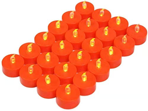 Battery Operated Tea Lights Candles - 24 Pack LED Tea Candles Lamp Realistic and Bright Flickering Holiday Gift Operated Flameless LED Votive Light for Seasonal  and  Festival Celebration -Orange-