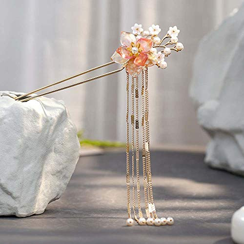 Temperament Elegant Chinese Women Flower Long Tassels Hanfu Headwear Hairpins Wedding Hair Jewelry Hair Sticks Bridal Hair Accessories-Orange- Temperament Elegant Chinese Women Flower Long Tassels Hanfu Headwear Hairpins Wedding Hair Jewelry Hair Sticks Bridal Hair Accessories-Orange-